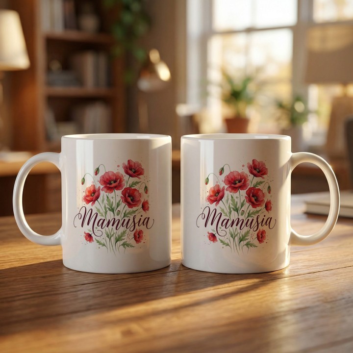 Kubek z nadrukiem Mamusia maki - prezent dla mamy kwiaty