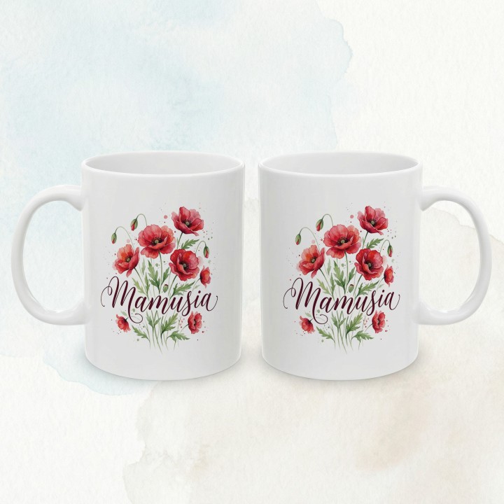 Kubek z nadrukiem Mamusia maki - prezent dla mamy kwiaty
