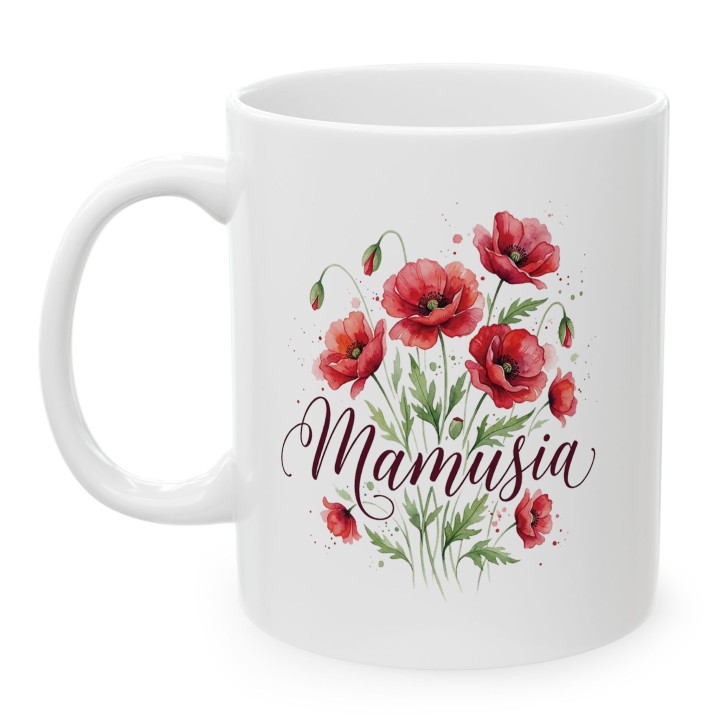 Kubek z nadrukiem Mamusia maki - prezent dla mamy kwiaty