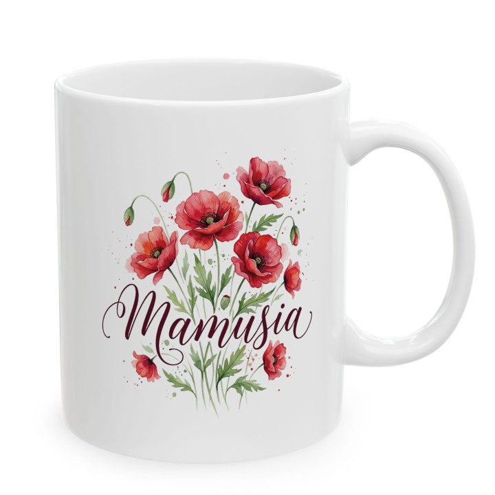 Kubek z nadrukiem Mamusia maki - prezent dla mamy kwiaty
