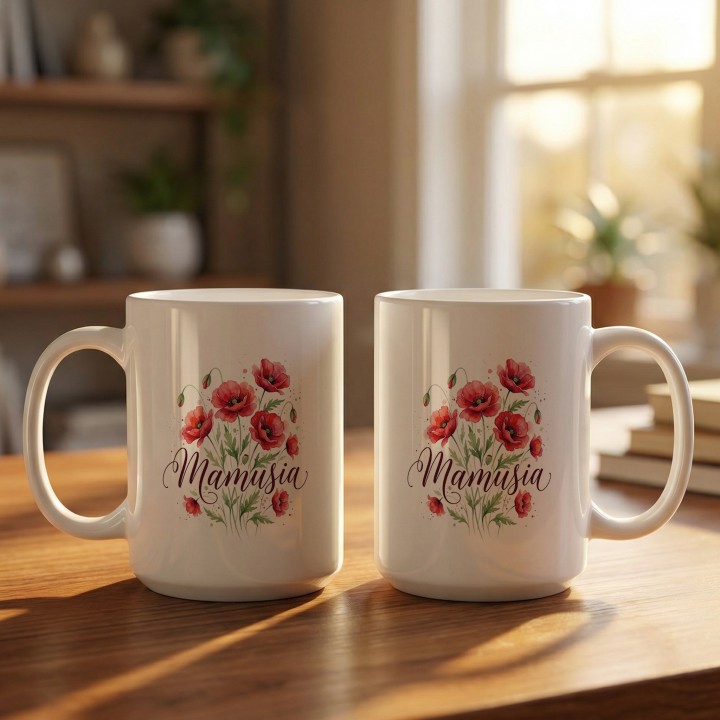 Kubek z nadrukiem Mamusia maki - prezent dla mamy kwiaty