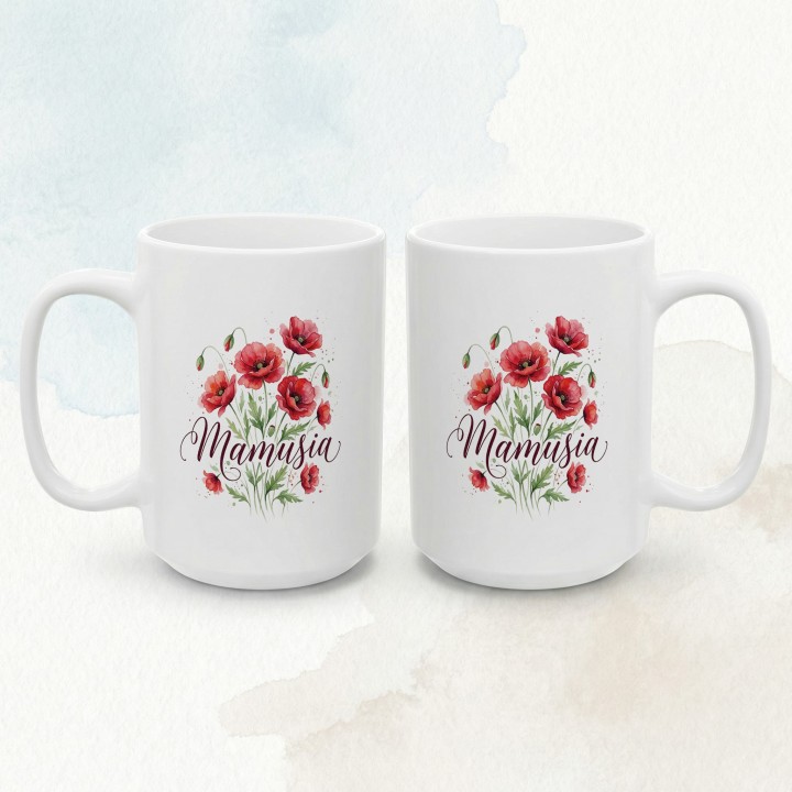 Kubek z nadrukiem Mamusia maki - prezent dla mamy kwiaty