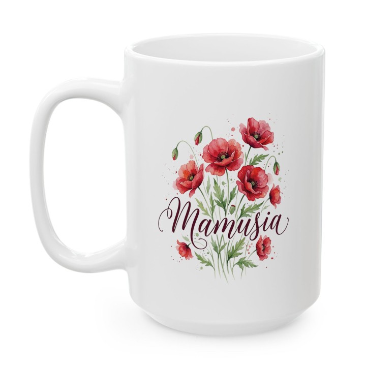 Kubek z nadrukiem Mamusia maki - prezent dla mamy kwiaty