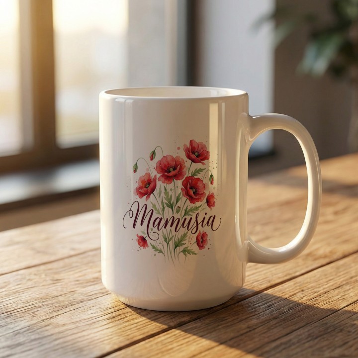 Kubek z nadrukiem Mamusia maki - prezent dla mamy kwiaty