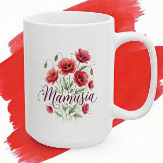 Kubek z nadrukiem Mamusia maki - prezent dla mamy kwiaty