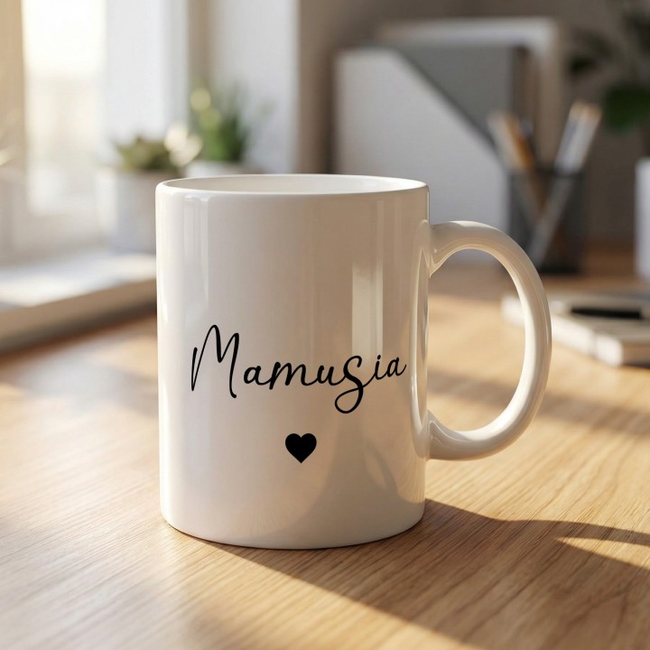Kubek dla Mamy minimalistyczny - Mamusia z sercem, prezent