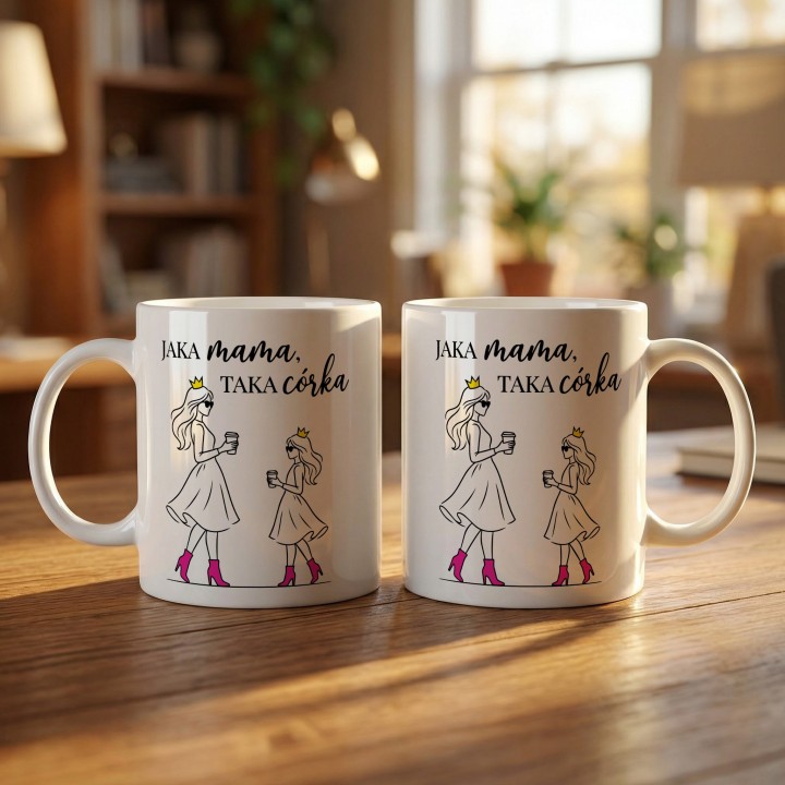 Kubek Jaka mama taka córka - różowe szpilki i korony, prezent