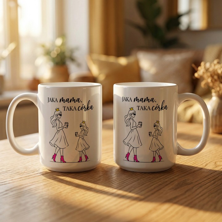 Kubek Jaka mama taka córka - różowe szpilki i korony, prezent