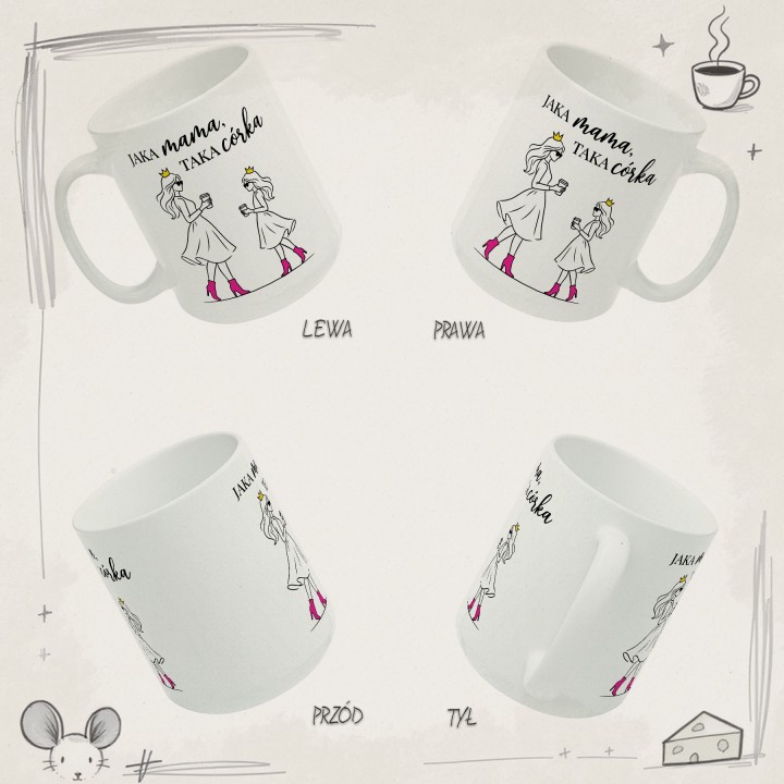 Kubek Jaka mama taka córka - różowe szpilki i korony, prezent