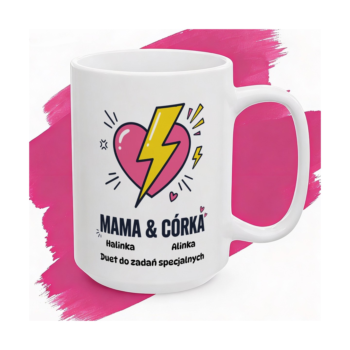 Personalizowany kubek Mama i Córka – Piorunujący Duet z Twoimi imionami