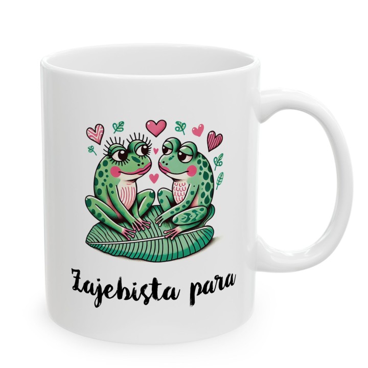 Kubek z nadrukiem „Żajebista para” – żabki i serduszka, prezent dla par