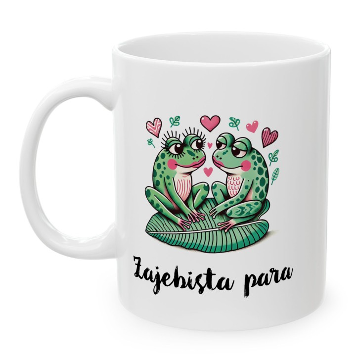 Kubek z nadrukiem „Żajebista para” – żabki i serduszka, prezent dla par