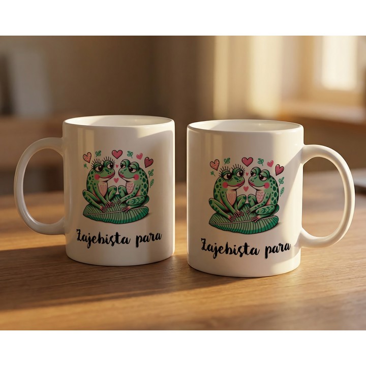 Kubek z nadrukiem „Żajebista para” – żabki i serduszka, prezent dla par
