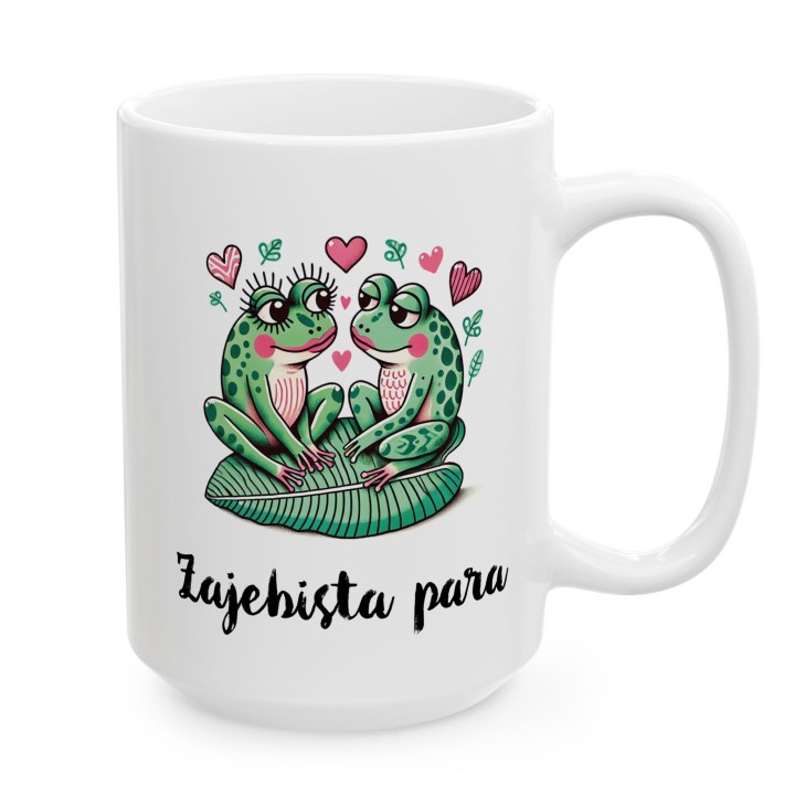 Kubek z nadrukiem „Żajebista para” – żabki i serduszka, prezent dla par