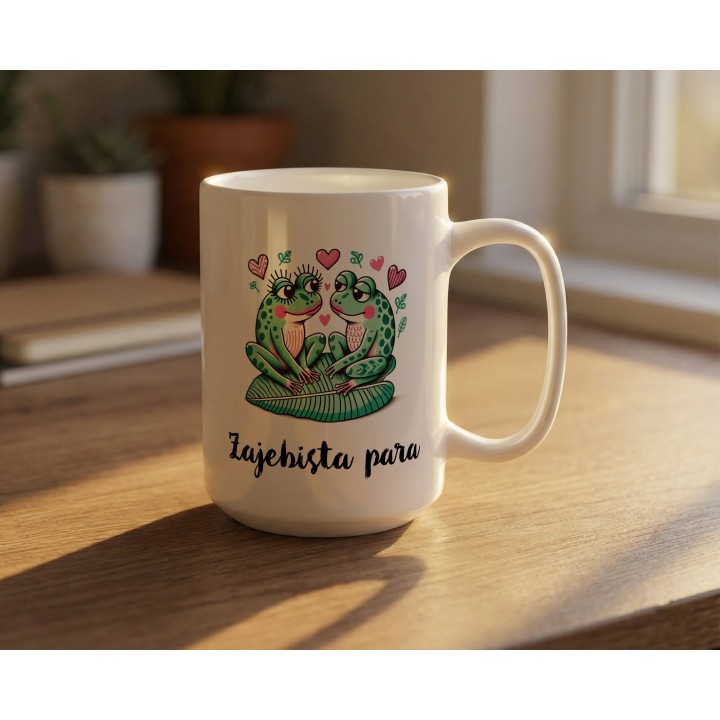 Kubek z nadrukiem „Żajebista para” – żabki i serduszka, prezent dla par