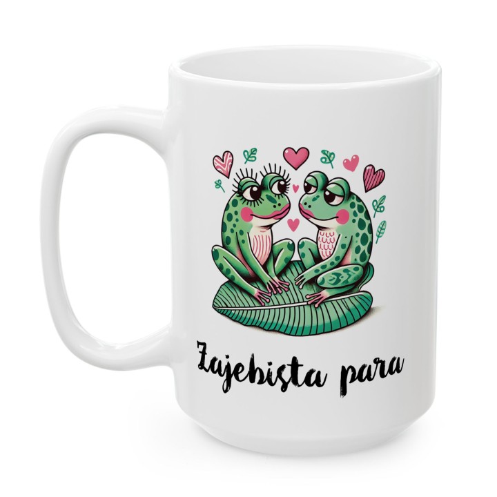 Kubek z nadrukiem „Żajebista para” – żabki i serduszka, prezent dla par