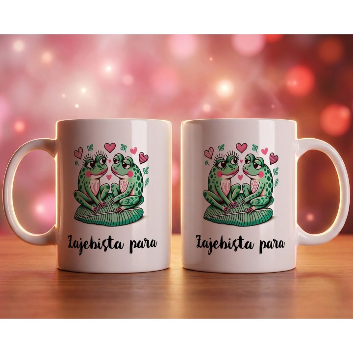 Kubek z nadrukiem „Żajebista para” – żabki i serduszka, prezent dla par