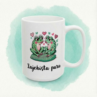 Kubek z nadrukiem „Żajebista para” – żabki i serduszka, prezent dla par