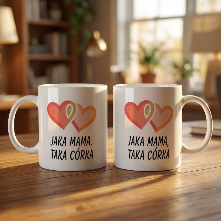 Kubek Jaka mama taka córka Splecione serca – Prezent dla mamy