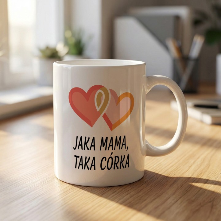 Kubek Jaka mama taka córka Splecione serca – Prezent dla mamy