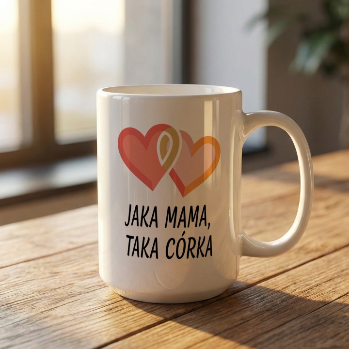 Kubek Jaka mama taka córka Splecione serca – Prezent dla mamy