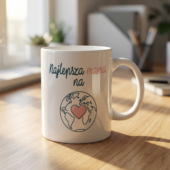Kubek dla mamy Najlepsza mama na świecie | Globus i różowe serce