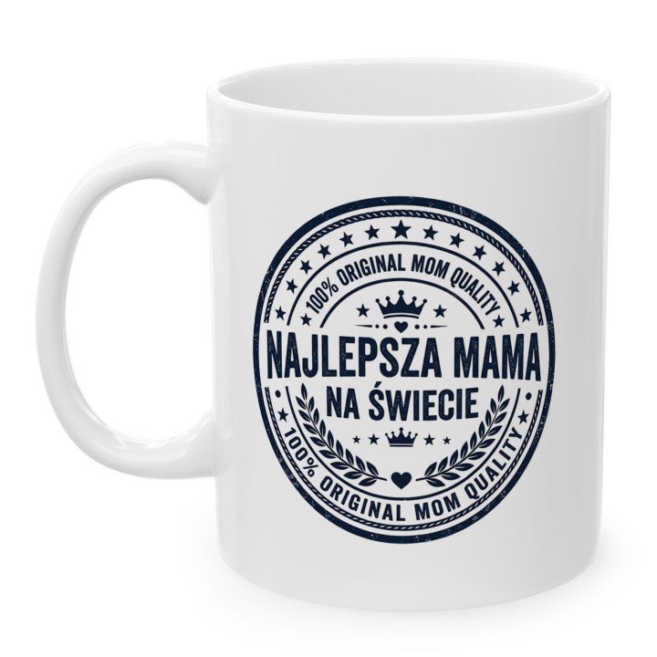 Kubek dla mamy Najlepsza mama na świecie – granatowa pieczątka