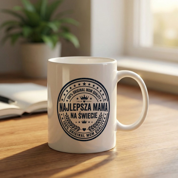 Kubek dla mamy Najlepsza mama na świecie – granatowa pieczątka