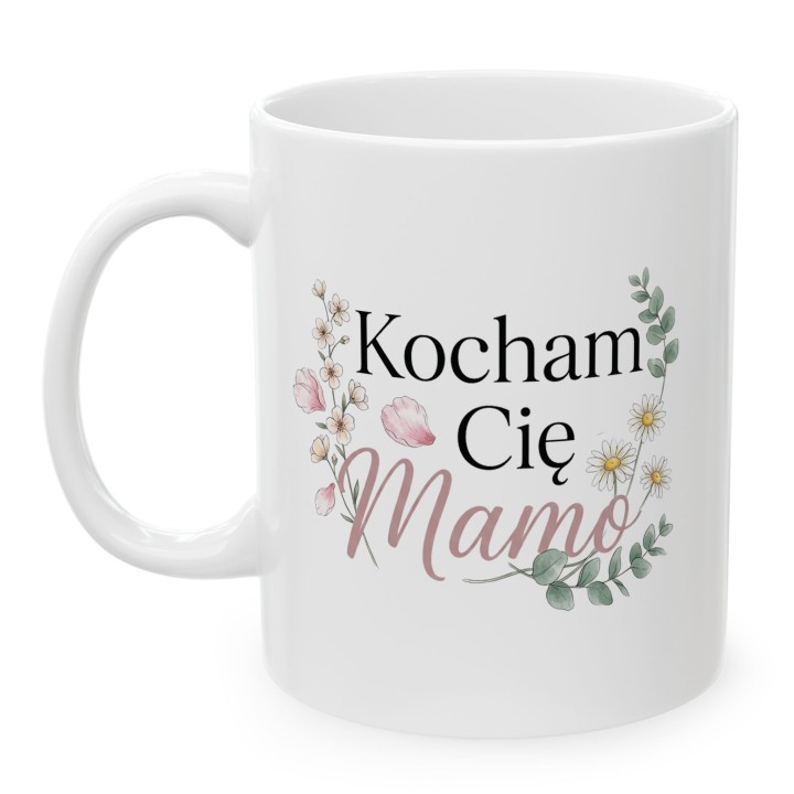 Kubek dla mamy Kocham Cię Mamo kwiatowy wzór | Prezent na Dzień Matki