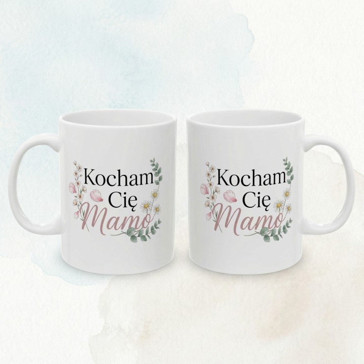 Kubek dla mamy Kocham Cię Mamo kwiatowy wzór | Prezent na Dzień Matki