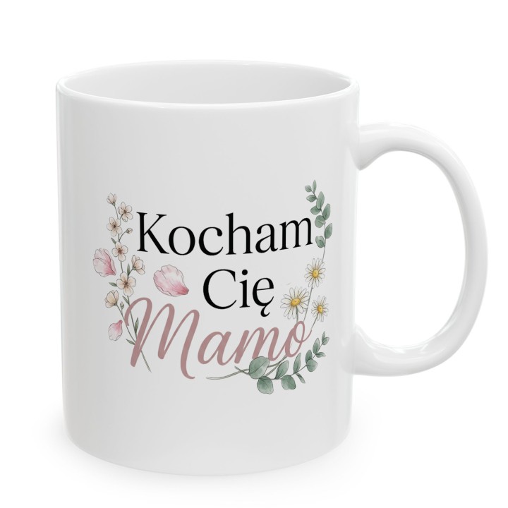 Kubek dla mamy Kocham Cię Mamo kwiatowy wzór | Prezent na Dzień Matki