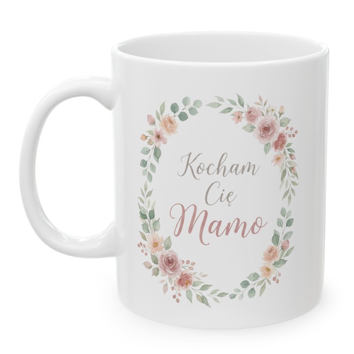 Kubek dla mamy Kocham Cię Mamo w kwiatach - Prezent na Dzień Matki