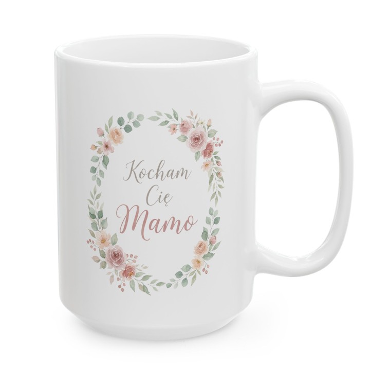 Kubek dla mamy Kocham Cię Mamo w kwiatach - Prezent na Dzień Matki