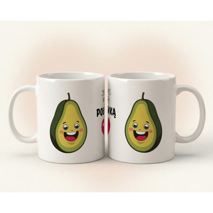 Kubek z nadrukiem „Jesteś moją połówką” – awokado i serce, prezent dla par