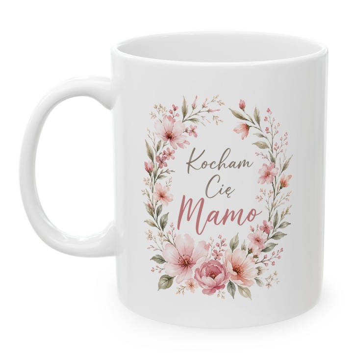Kubek z napisem Kocham Cię Mamo w kwiaty - Uroczy prezent