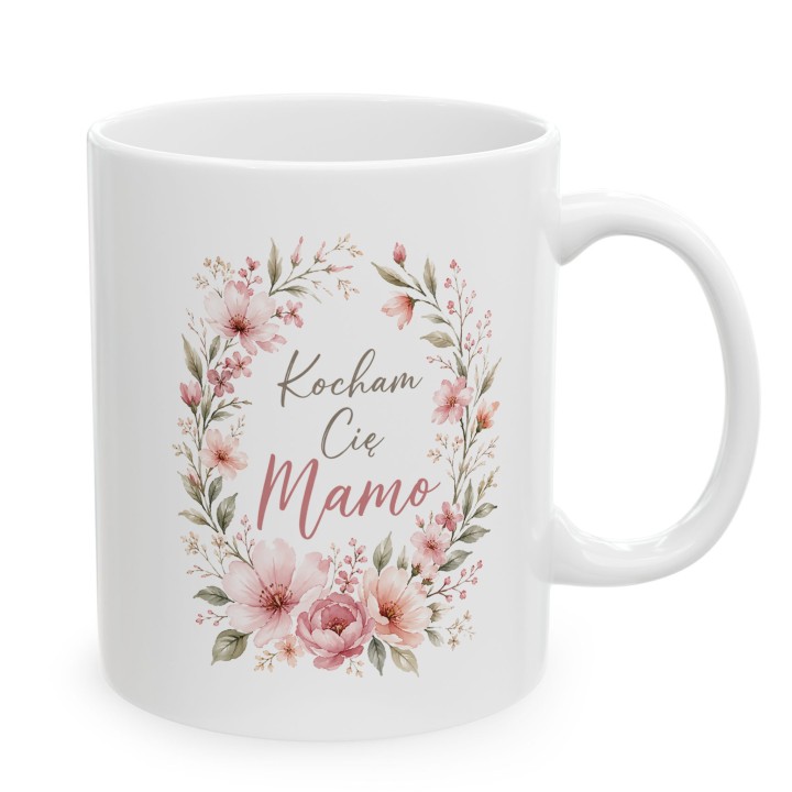 Kubek z napisem Kocham Cię Mamo w kwiaty - Uroczy prezent