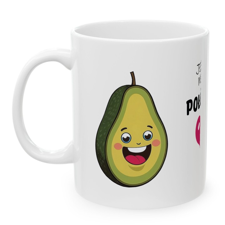 Kubek z nadrukiem „Jesteś moją połówką” – awokado i serce, prezent dla par
