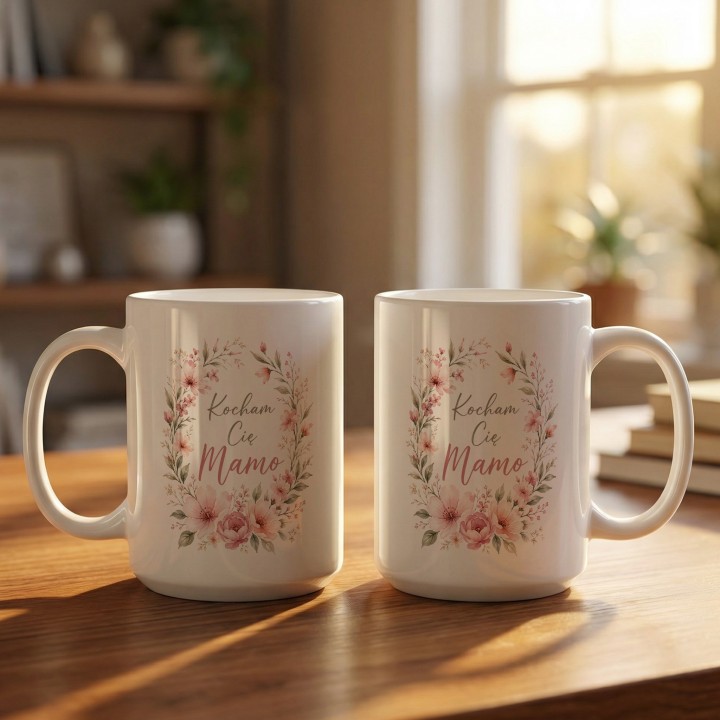 Kubek z napisem Kocham Cię Mamo w kwiaty - Uroczy prezent