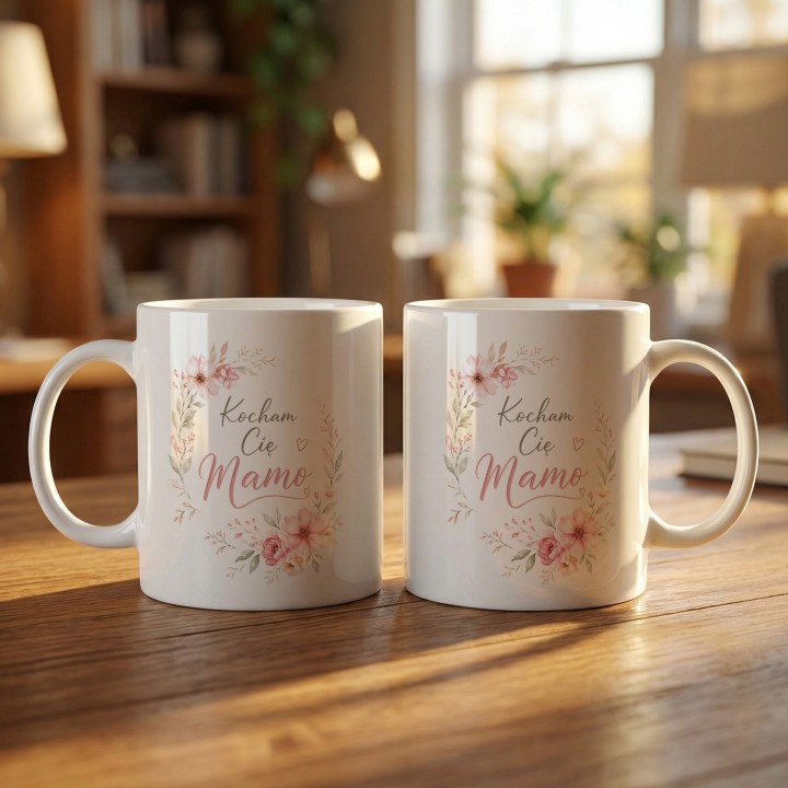 Kubek z napisem Kocham Cię Mamo i serduszkami - Czuły prezent