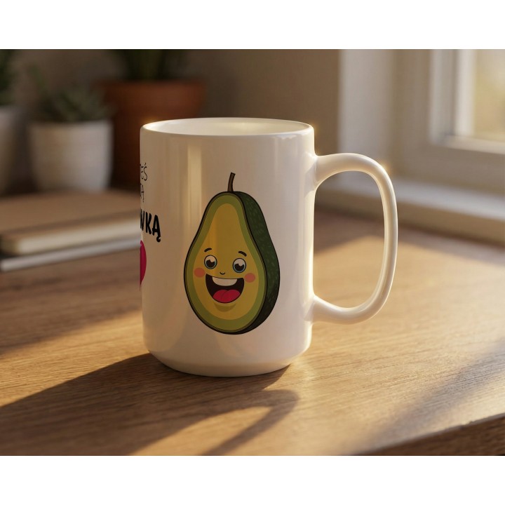 Kubek z nadrukiem „Jesteś moją połówką” – awokado i serce, prezent dla par