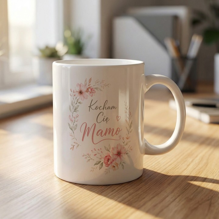Kubek z napisem Kocham Cię Mamo i serduszkami - Czuły prezent