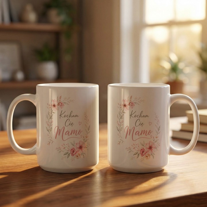 Kubek z napisem Kocham Cię Mamo i serduszkami - Czuły prezent