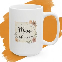 Kubek z nadrukiem „Mama od” i Twoją datą – kwiatowy styl akwarelowy