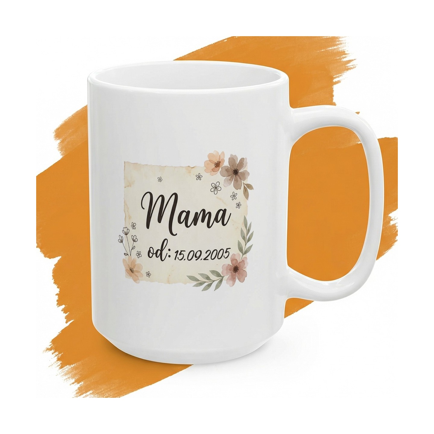 Kubek z nadrukiem „Mama od” i Twoją datą – kwiatowy styl akwarelowy