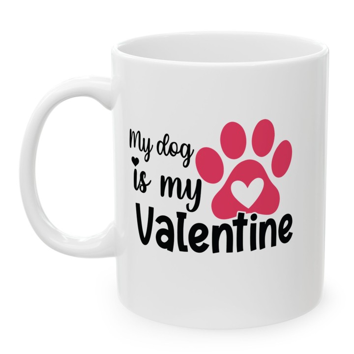 Kubek „My dog is my Valentine” – walentynkowy kubek dla psiary z łapką i sercem