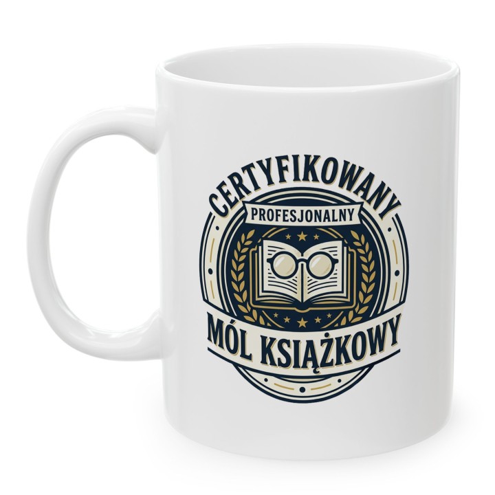 Kubek Certyfikowany Profesjonalny Mól Książkowy Prezent dla Czytelnika