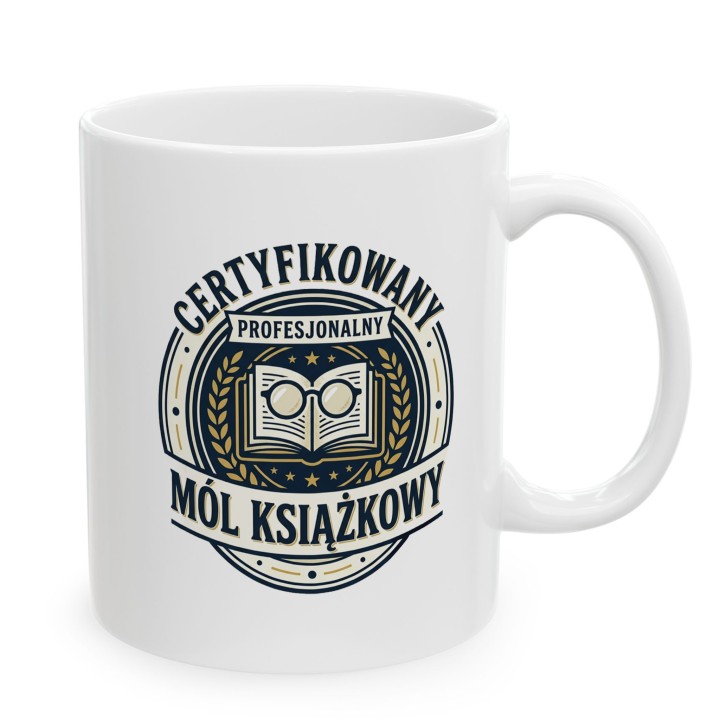 Kubek Certyfikowany Profesjonalny Mól Książkowy Prezent dla Czytelnika
