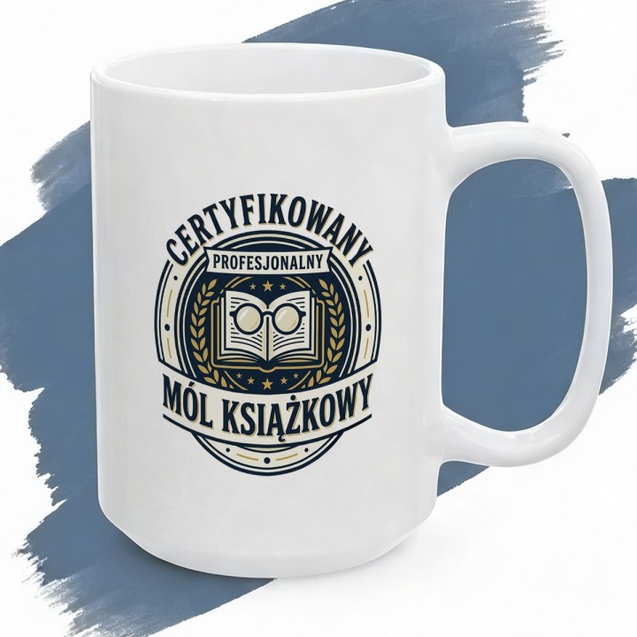 Kubek Certyfikowany Profesjonalny Mól Książkowy Prezent dla Czytelnika