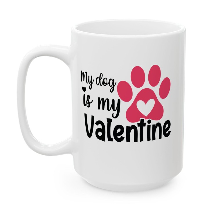 Kubek „My dog is my Valentine” – walentynkowy kubek dla psiary z łapką i sercem