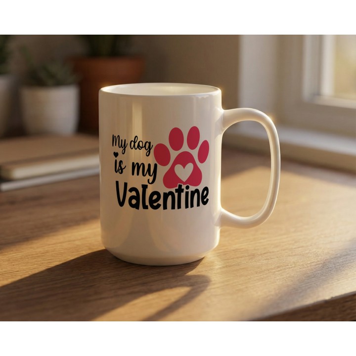 Kubek „My dog is my Valentine” – walentynkowy kubek dla psiary z łapką i sercem